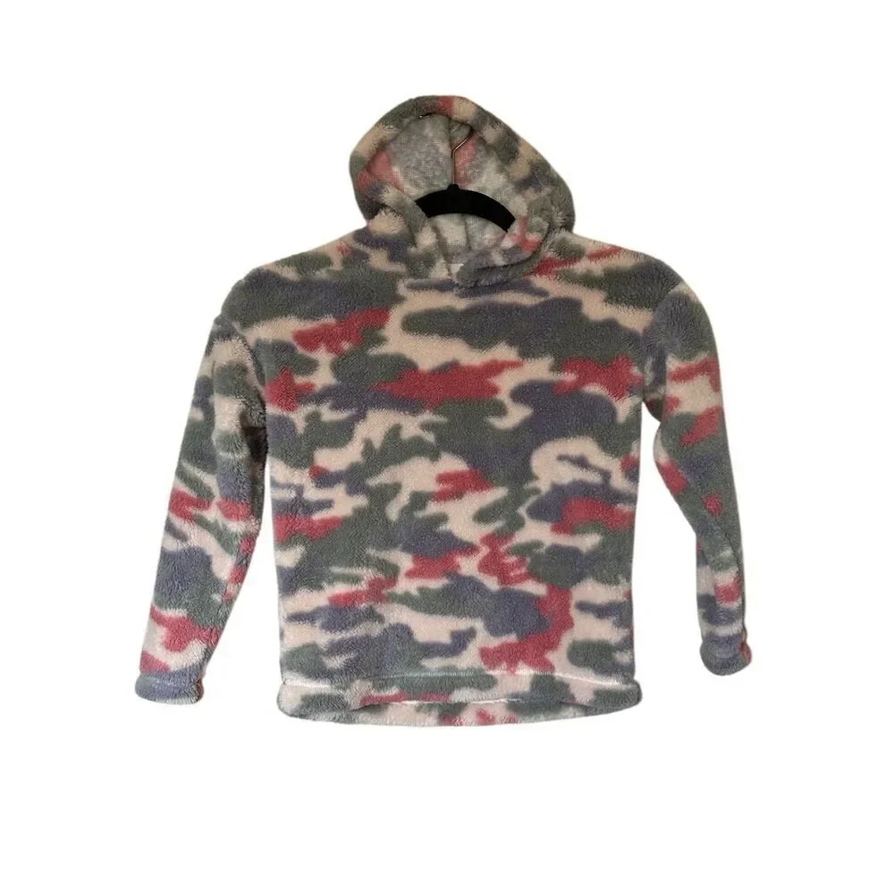 The Children's Place Girls Fleece Sherpa Hoodie Pullover Camo Sz Small 5/6